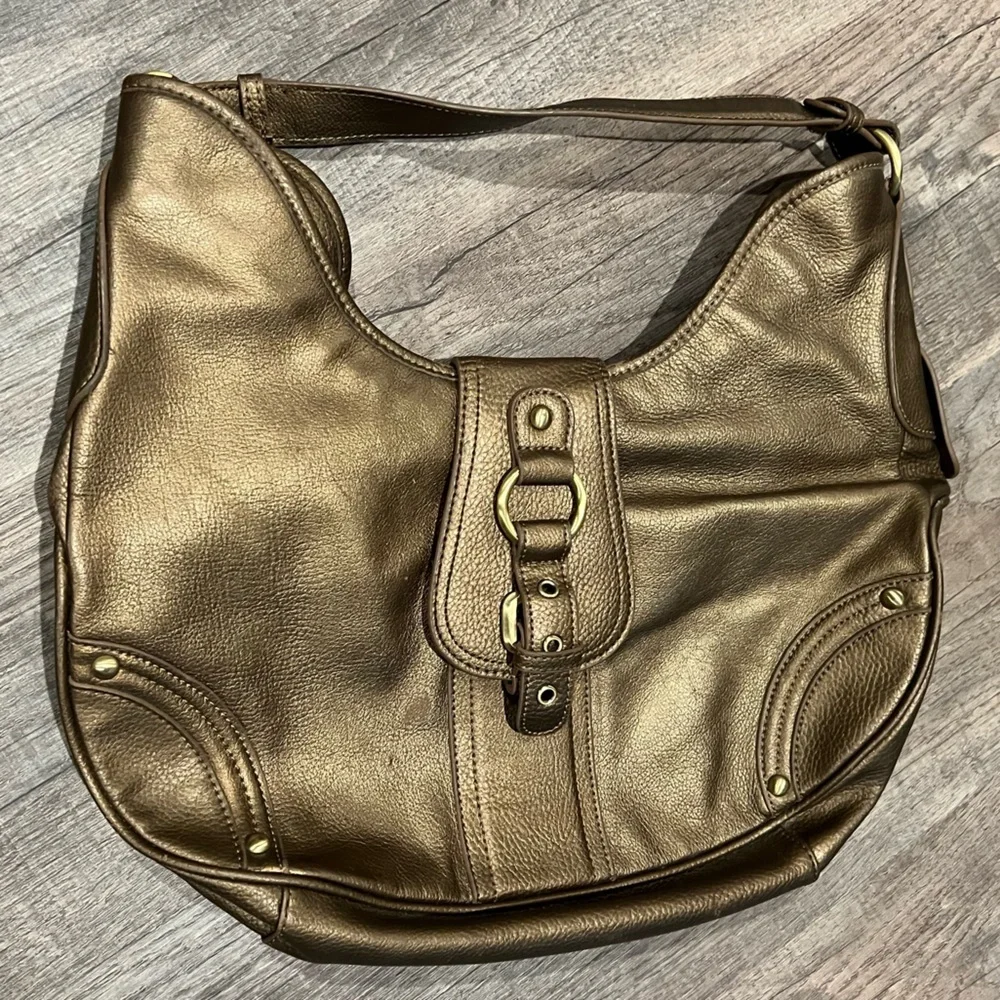 Vintage gold genuine leather Coldwater Creek hobo bag shoulder bag purse bronze